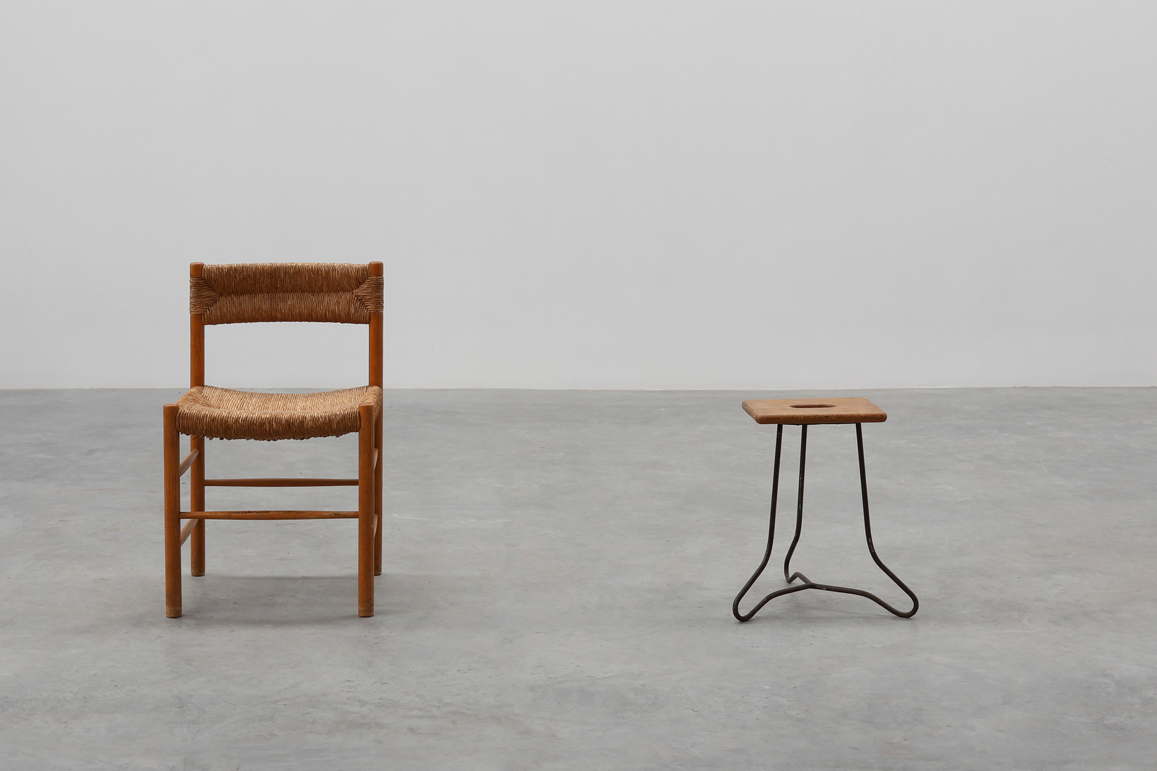 Modernist Industrial Iron and Oak Split Slats Stool, France ca. 1910thumbnail